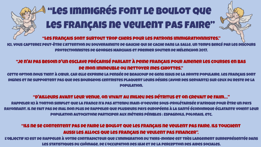 Anti-sophismes "les immigrés font le boulot que les Français ne veulent pas faire"